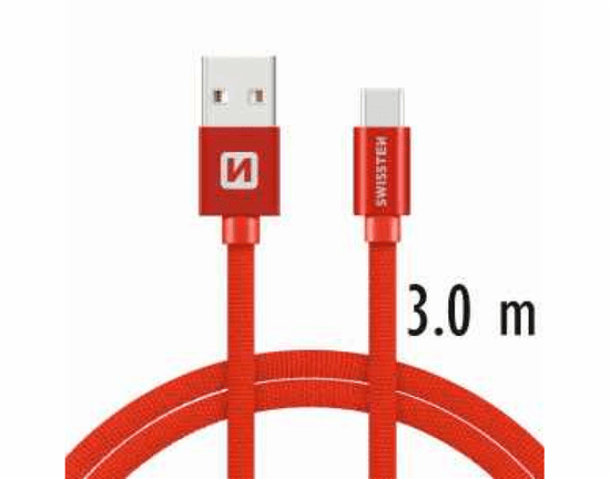SWISSTEN podatkovni kabel Textile USB/USB-C 3 m, rdeč 71527901