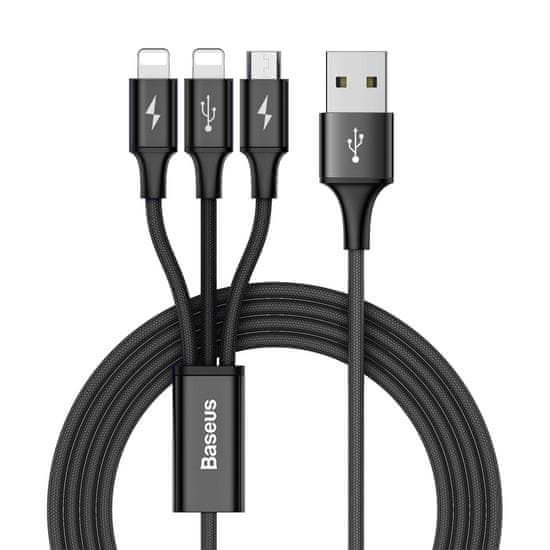 BASEUS Rapid 3v1 napajalni kabel za microUSB, Lightning (2×) 3A/1,2m črn CAMLL-SU01