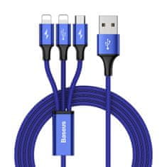 BASEUS Rapid 3v1 napajalni kabel za Micro USB, Lightning (2×) 3A/1,2m temno moder CAMLL-SU13