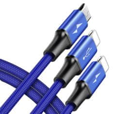 BASEUS Rapid 3v1 napajalni kabel za Micro USB, Lightning (2×) 3A/1,2m temno moder CAMLL-SU13