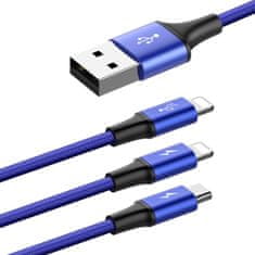 BASEUS Rapid 3v1 napajalni kabel za Micro USB, Lightning (2×) 3A/1,2m temno moder CAMLL-SU13