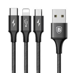 BASEUS Rapid 3v1 napajalni kabel za Micro USB, Lightning, Type-C 3A/1.2m, črna CAMLT-SU01