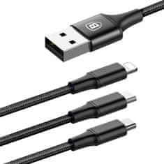 BASEUS Rapid 3v1 napajalni kabel za Micro USB, Lightning, Type-C 3A/1.2m, črna CAMLT-SU01