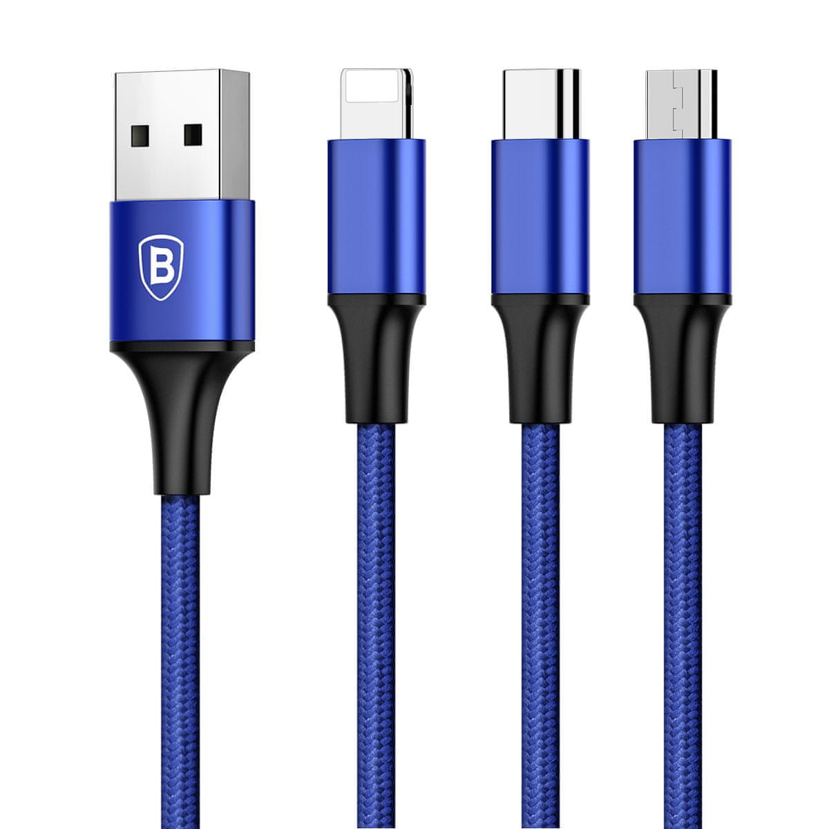  Baseus Rapid 3v1 napajalni kabel Micro USB, Lightning, Type-C 3A/1.2m, temno moder CAMLT-SU13 napajalni kabel