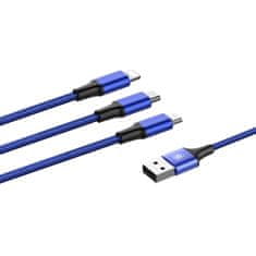 BASEUS Rapid 3v1 napajalni kabel za Micro USB, Lightning, Type-C 3A/1.2m, temno moder CAMLT-SU13