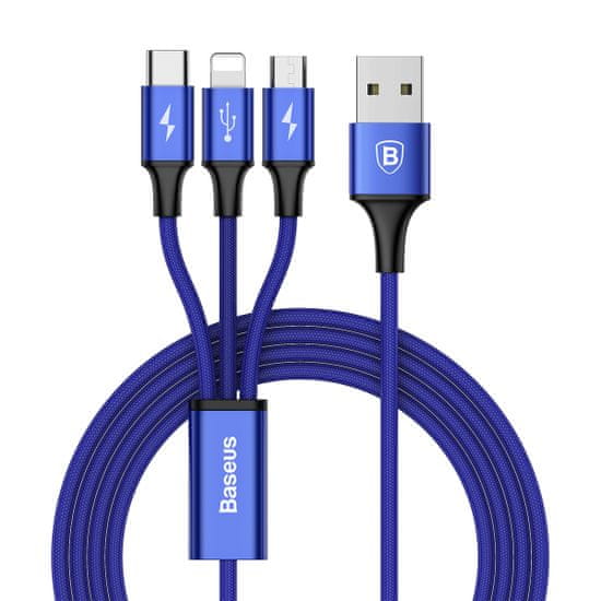 BASEUS Rapid 3v1 napajalni kabel za Micro USB, Lightning, Type-C 3A/1.2m, temno moder CAMLT-SU13