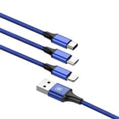 BASEUS Rapid 3v1 napajalni kabel za Micro USB, Lightning, Type-C 3A/1.2m, temno moder CAMLT-SU13