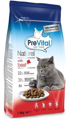 PreVital Naturel briketi za odrasle mačke, z govedino, 4 x 1,4 kg