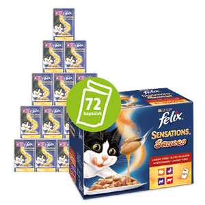 Felix Sensations Sauces hrana za mačke, izbor v okusni omaki, z govedino, jagnjetino, puranom in raco, 6x (12x 100 g)