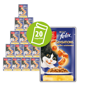 Felix Sensations hrana za mačke, vrečke z govedino in paradižnikom v želeju, 20 x 100 g