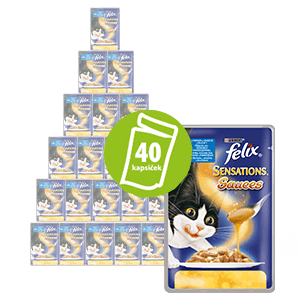 Felix Sensations Sauce Surprise hrana za mačke s polenovko v paradižnikovi omaki in sardino v korenčkovi omaki, 10x (4x 100 g)