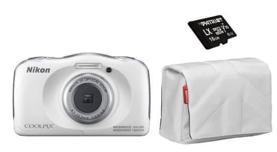 Nikon digitalni fotoaparat Coolpix W100, bel + SD16GB + torbica