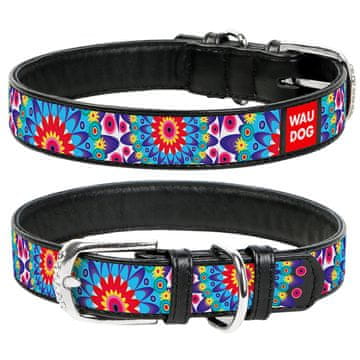 WAUDOG Usnjena ovratnica z vzorcem FLOWERS črna