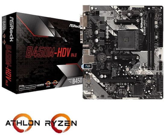 ASRock B450M-HDV R4.0, DDR4, USB 3.1 Gen1, AM4, Micro ATX osnovna plošča