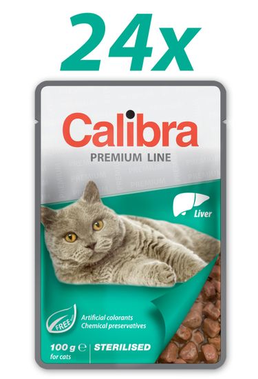 Calibra Sterilised, mokra hrana za mačke, jetra, 24 x 100 g