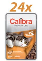 Calibra Premium Adult, mokra hrana za mačke, raca in piščanec, 24 x 100 g