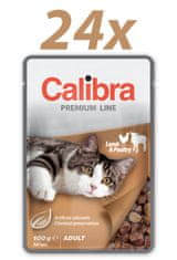 Calibra Premium Adult, mokra hrana za mačke, jagnje in perutnina, 24 x 100 g
