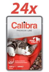 Calibra Premium Adult, mokra hrana za mačke, piščanec in govedina, 24 x 100 g