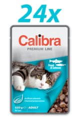 Calibra Premium Adult, mokra hrana za mačke, postrv in losos, 24 x 100 g