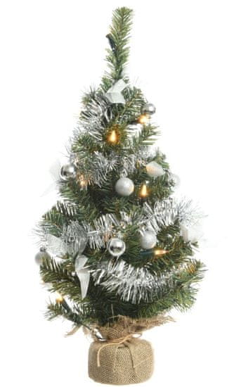 Kaemingk Mini božično drevo z lučkami, okrašen s srebrnimi okraski, 60 cm, 20 LED