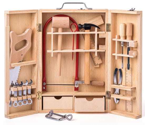 Woody Kovinsko orodje v leseni škatli - veliko