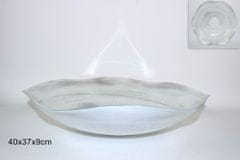 DUE ESSE dekorativna skleda, belo steklo, 40 x 37 cm, srebrni dekor