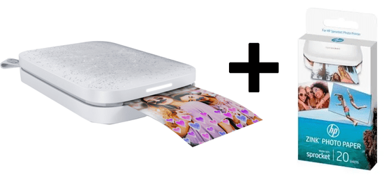 HP Sprocket 200 žepni foto tiskalnik, Luna Pearl (1AS85A) + foto papir - Odprta embalaža