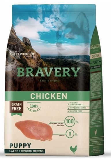 Bravery Dog PUPPY Large / Medium Grain Free chicken hrana za pse, 4 kg