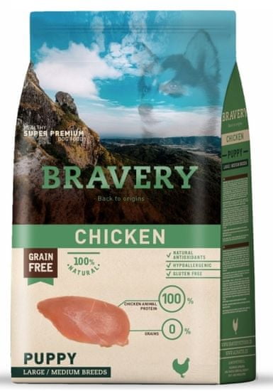 Bravery Dog PUPPY Large / Medium Grain Free chicken/piščanec, 12 kg