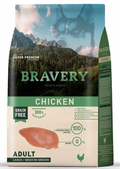 Bravery hrana za pse Dog ADULT Large / Medium Grain Free chicken, 12 kg