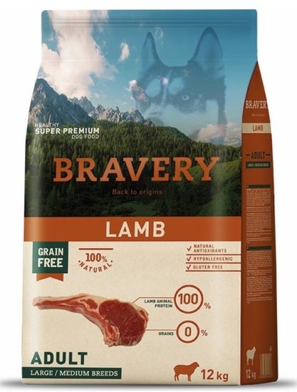 Bravery hrana za pse Dog ADULT Large / Medium Grain Free Lamb, 12 kg