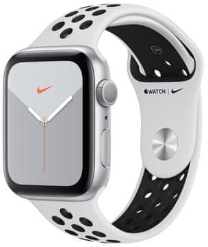 Apple ura Nike Series 5 GPS, 44mm srebrni aluminijasti ovitek s Pure Platinum/Black Nike Sport Band (MX3V2HC/A)