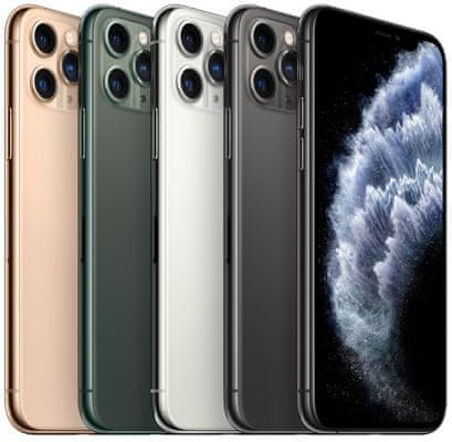 Apple iPhone 11 Pro, super napajalnik, strojno učenje, A13 Bionic, velik zaslon, dvojna ultra široka kamera, IP68, vodoodporen, Face ID, bralnik obrazov, Dolby Atmos