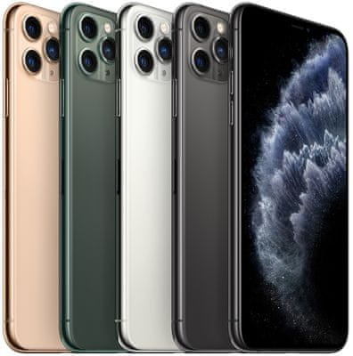 Apple iPhone 11 Pro Max, super napajalnik, strojno učenje, A13 Bionic, velik zaslon, dvojna ultra široka kamera, IP68, vodoodporen, Face ID, bralnik obrazov, Dolby Atmos