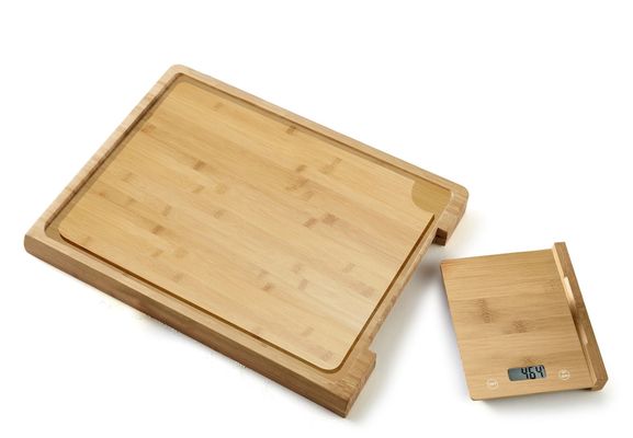 Platinet lesena rezalna deska z vgrajeno leseno kuhinjsko tehtnico