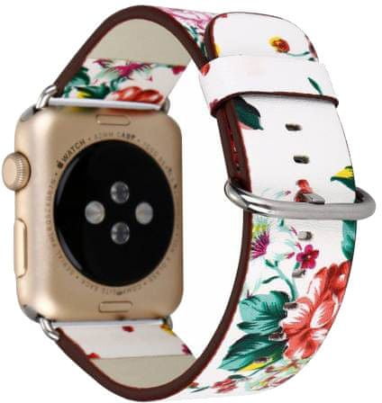 eses Usnjeni trak 42/44 mm, bel/rdeč, za Apple Watch (1530000164), cvetlični