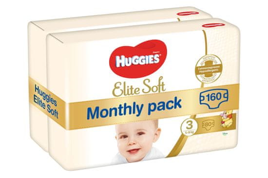 Huggies Elite Soft 3 plenice (5-9 kg) 160 kosov (2x80 kosov) - Mesečno pakiranje