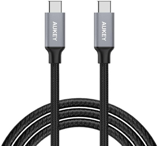 Aukey LLTS102835 kabel za hitro polnjenje s konektorji od USB-C do USB-C, 1 m, sivo-črn