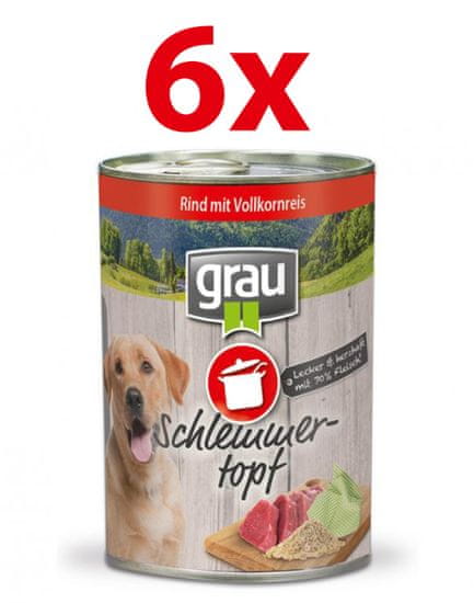 Grau Mokra hrana za pse Grau, govedina in polnozrnat riž, 6x400 g