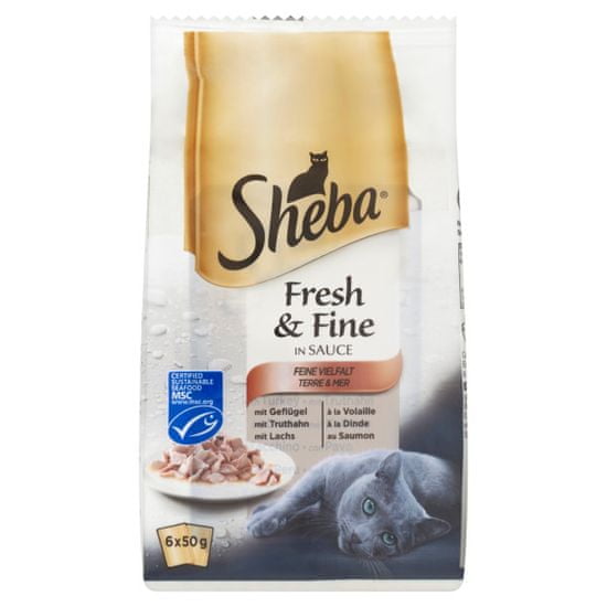 Sheba Fresh & Fine žepki za odrasle mačke izbor mešanice v soku, 6x50 g