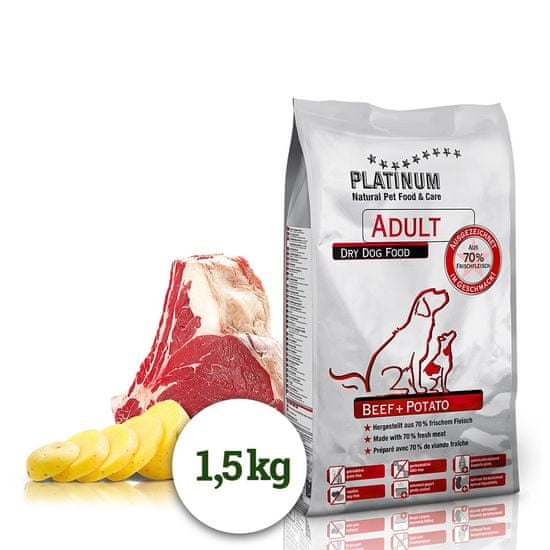 Platinum Beef & Potato hrana za odrasle pse, z govedino in krompirjem, 1,5 kg