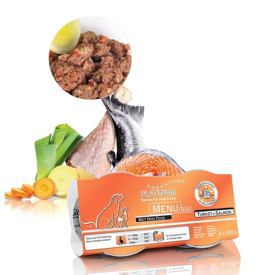 Platinum pašteta za psa Menu Mini Turkey + Salmon, 4×100 g