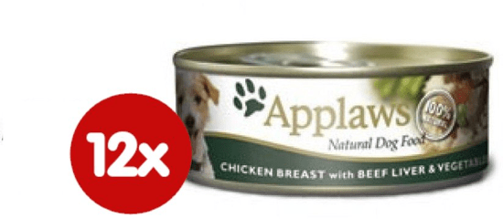 Applaws konzerva s pasjo hrano, piščanec + goveja jetra + zelenjava, 12 x 156 g