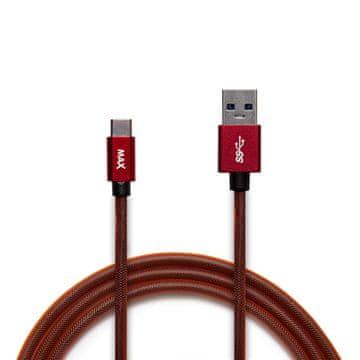 MAX kabel USB-C, pleten, 2 m, rdeč