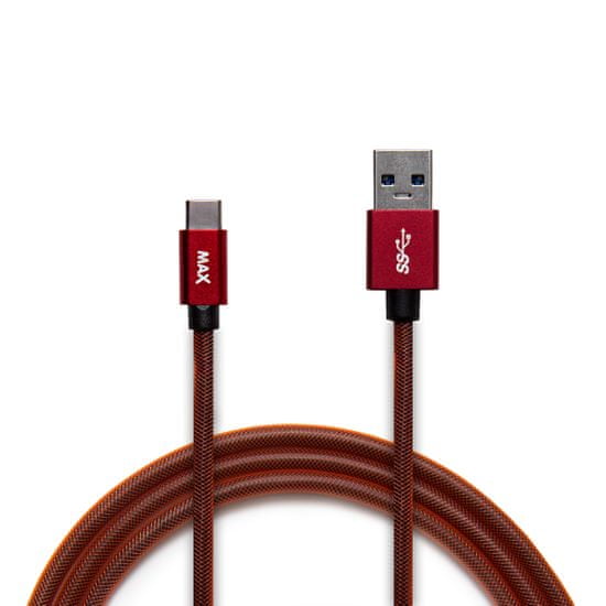 MAX kabel USB-C, pleten, 2 m, rdeč