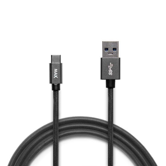 MAX kabel USB-C, pleteni, 2 m, siv
