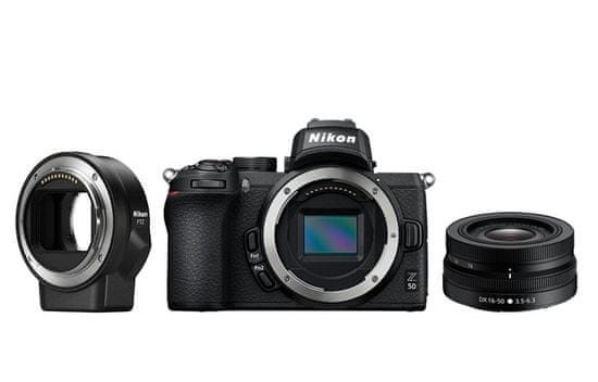 Nikon Z50 fotoaparat + 16-50 VR objektiv + FTZ adapter