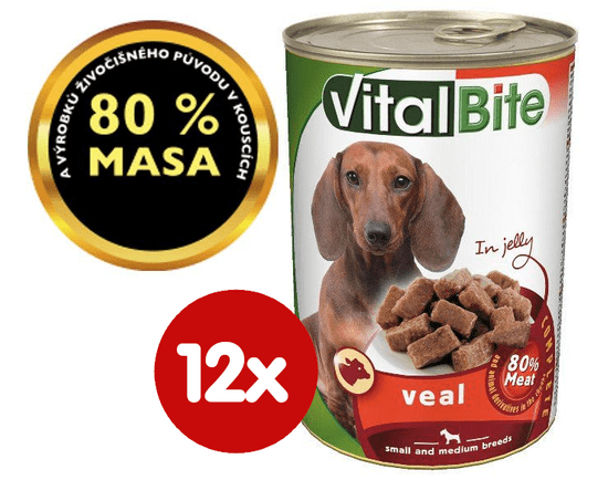 VitalBite hrana za pse, teletina v želeju, 12 x 415 g