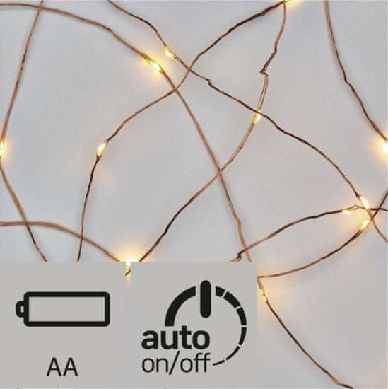 Emos 10 LED nano svetlobna veriga, 0,9 m, 2x AA, toplo bela, s časovnikom, bronasta