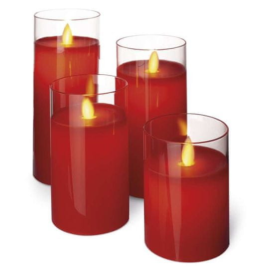 Emos Cand Flicker dekoracija sveča, steklena, rdeča, Vintage, 4 kosi